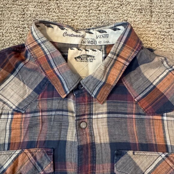 Vans Long-Sleeve Shirt MEDIUM - Earthy Plaid Country-Style with Button Snaps - Picture 2 of 8